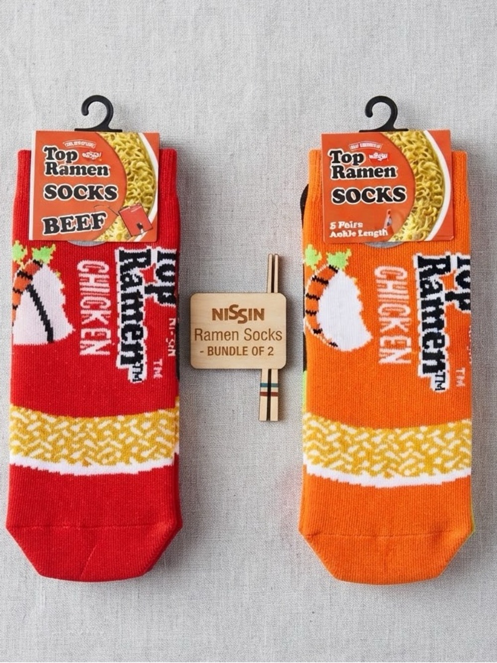 Top Ramen Socks OS women men  Ankle Orange Red Crazy Fun 2 Pair Novelty Gift New
